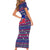 Haiti Christmas Family Matching Short Sleeve Bodycon Dress and Hawaiian Shirt with Blue Red Xmas Santa Snowflake and Map - Wonder Print Shop