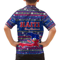 Haiti Christmas Family Matching Summer Maxi Dress and Hawaiian Shirt with Blue Red Xmas Santa Snowflake and Map - Wonder Print Shop