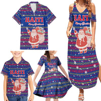 Haiti Christmas Family Matching Summer Maxi Dress and Hawaiian Shirt with Blue Red Xmas Santa Snowflake and Map - Wonder Print Shop