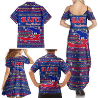 Haiti Christmas Family Matching Summer Maxi Dress and Hawaiian Shirt with Blue Red Xmas Santa Snowflake and Map - Wonder Print Shop