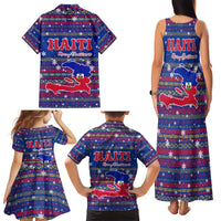 Haiti Christmas Family Matching Tank Maxi Dress and Hawaiian Shirt with Blue Red Xmas Santa Snowflake and Map - Wonder Print Shop