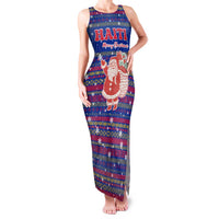 Haiti Christmas Family Matching Tank Maxi Dress and Hawaiian Shirt with Blue Red Xmas Santa Snowflake and Map - Wonder Print Shop