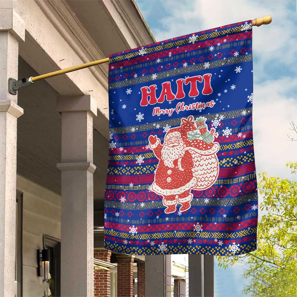 Haiti Christmas Garden Flag with Blue Red Xmas Santa Snowflake and Map - Wonder Print Shop