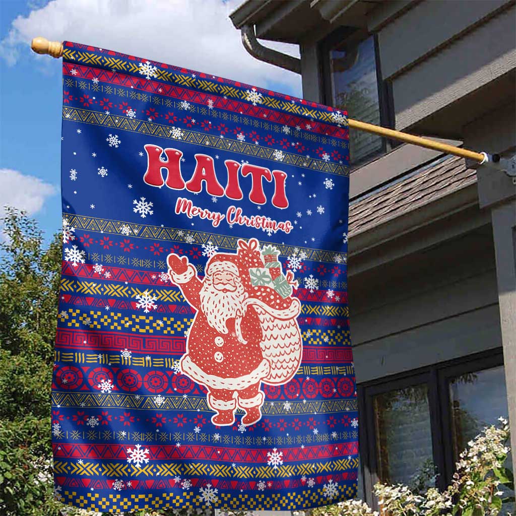 Haiti Christmas Garden Flag with Blue Red Xmas Santa Snowflake and Map - Wonder Print Shop