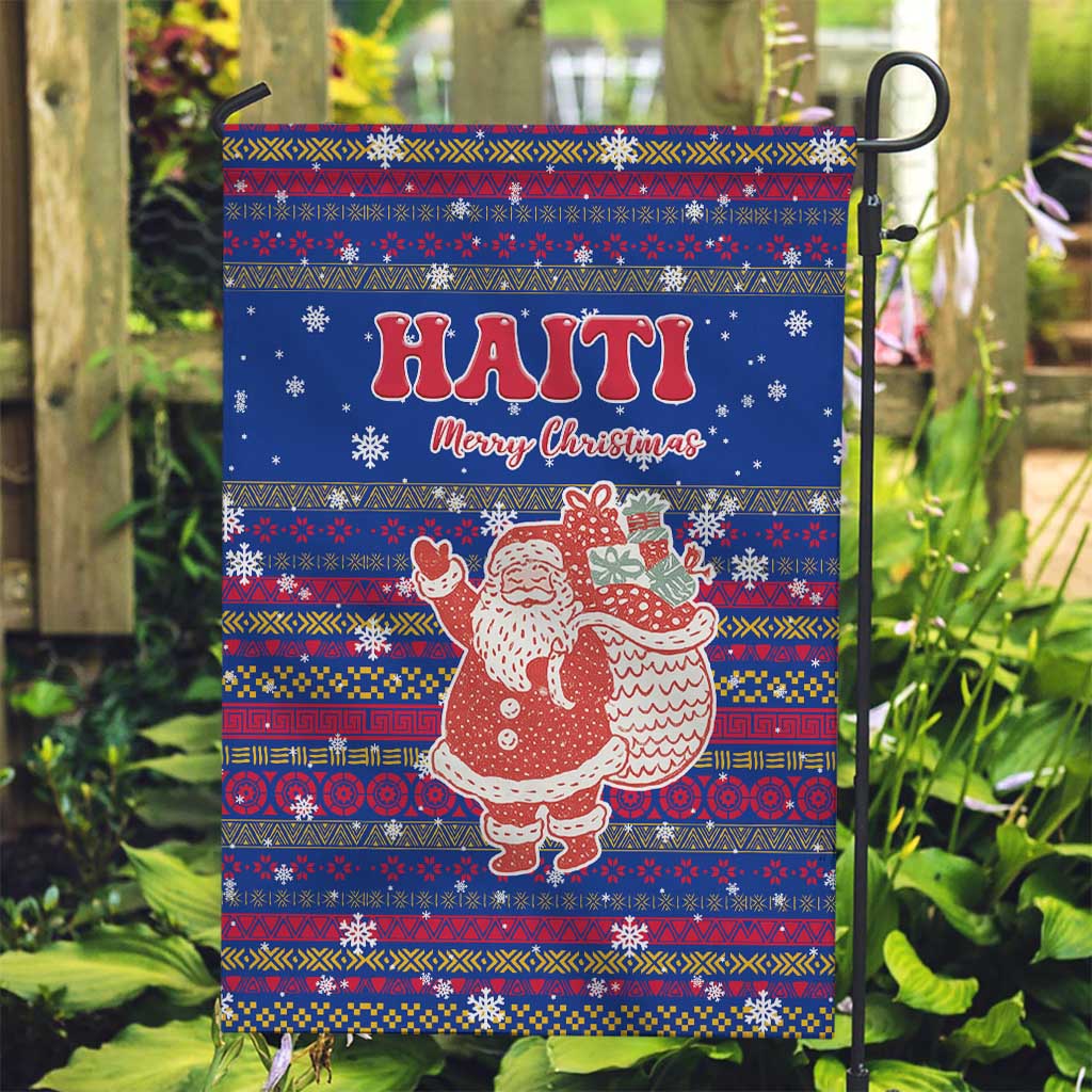 Haiti Christmas Garden Flag with Blue Red Xmas Santa Snowflake and Map - Wonder Print Shop