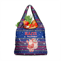 Haiti Christmas Grocery Bag with Blue Red Xmas Santa Snowflake and Map - Wonder Print Shop