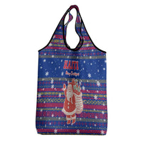 Haiti Christmas Grocery Bag with Blue Red Xmas Santa Snowflake and Map - Wonder Print Shop