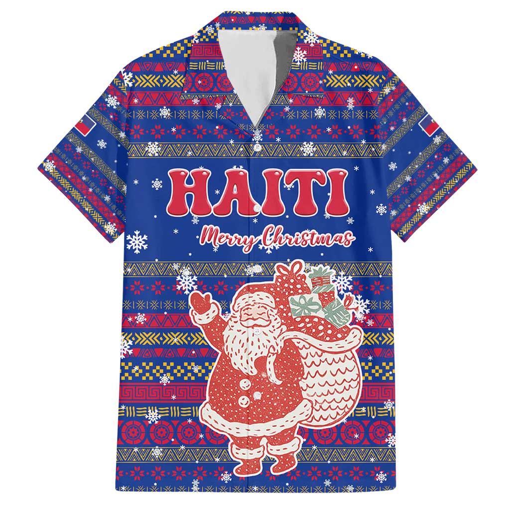 Haiti Christmas Hawaiian Shirt with Blue Red Xmas Santa Snowflake and Map - Wonder Print Shop
