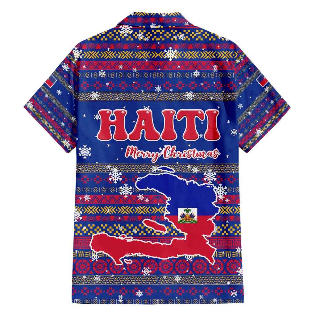 Haiti Christmas Hawaiian Shirt with Blue Red Xmas Santa Snowflake and Map - Wonder Print Shop