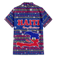 Haiti Christmas Hawaiian Shirt with Blue Red Xmas Santa Snowflake and Map - Wonder Print Shop