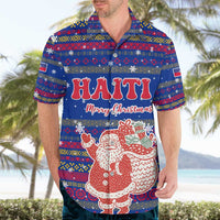 Haiti Christmas Hawaiian Shirt with Blue Red Xmas Santa Snowflake and Map - Wonder Print Shop
