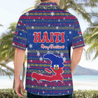 Haiti Christmas Hawaiian Shirt with Blue Red Xmas Santa Snowflake and Map - Wonder Print Shop