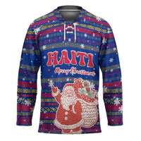 Haiti Christmas Hockey Jersey with Blue Red Xmas Santa Snowflake and Map - Wonder Print Shop