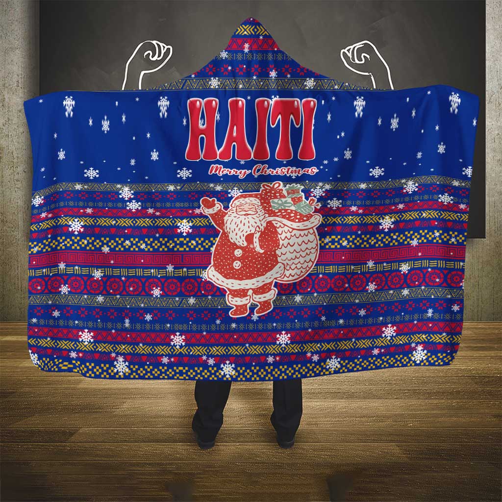 Haiti Christmas Hooded Blanket with Blue Red Xmas Santa Snowflake and Map - Wonder Print Shop