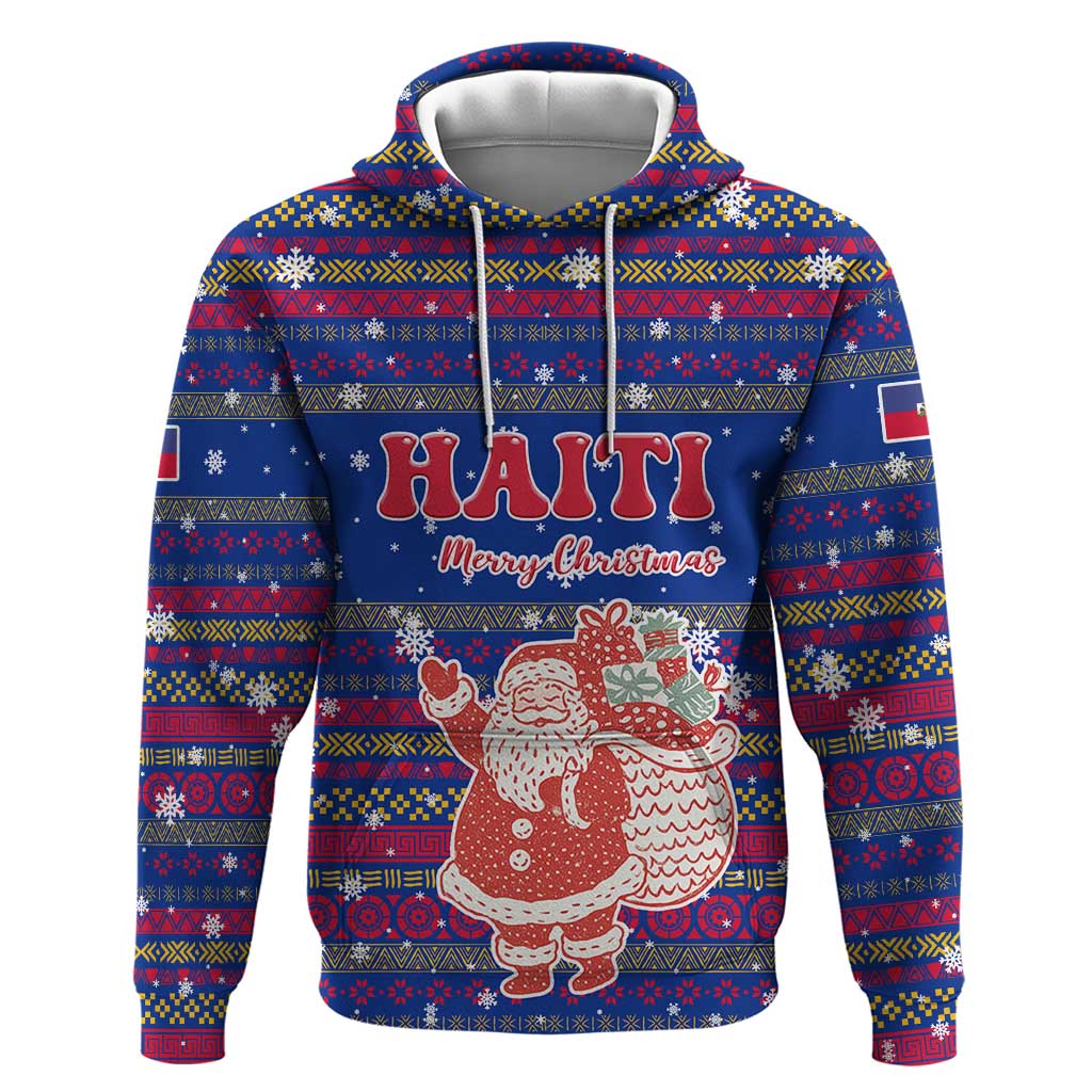 Haiti Christmas Hoodie with Blue Red Xmas Santa Snowflake and Map - Wonder Print Shop