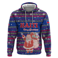 Haiti Christmas Hoodie with Blue Red Xmas Santa Snowflake and Map - Wonder Print Shop