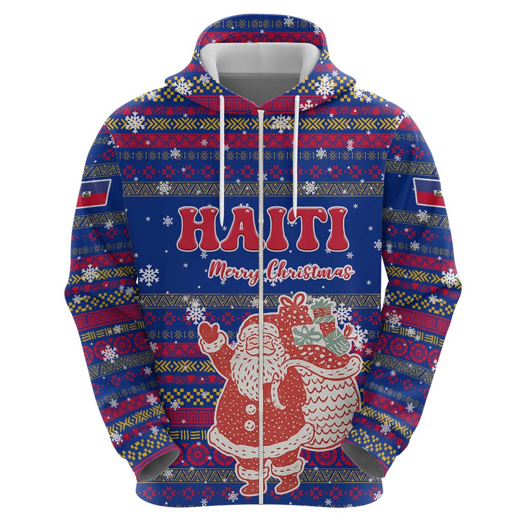Haiti Christmas Hoodie with Blue Red Xmas Santa Snowflake and Map - Wonder Print Shop