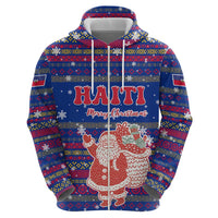 Haiti Christmas Hoodie with Blue Red Xmas Santa Snowflake and Map - Wonder Print Shop