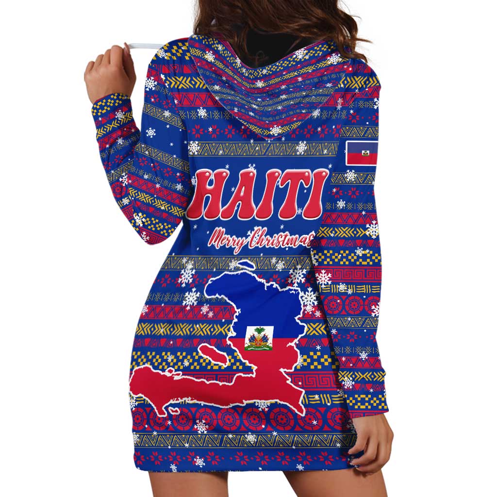 Haiti Christmas Hoodie Dress with Blue Red Xmas Santa Snowflake and Map - Wonder Print Shop