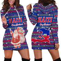 Haiti Christmas Hoodie Dress with Blue Red Xmas Santa Snowflake and Map - Wonder Print Shop