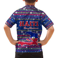 Haiti Christmas Kid Hawaiian Shirt with Blue Red Xmas Santa Snowflake and Map - Wonder Print Shop