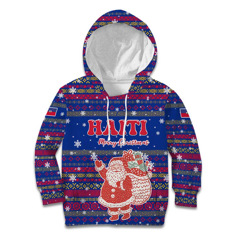 Haiti Christmas Kid Hoodie with Blue Red Xmas Santa Snowflake and Map - Wonder Print Shop