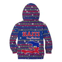Haiti Christmas Kid Hoodie with Blue Red Xmas Santa Snowflake and Map - Wonder Print Shop