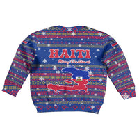 Haiti Christmas Kid Ugly Christmas Sweater with Blue Red Xmas Santa Snowflake and Map - Wonder Print Shop