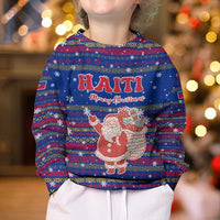 Haiti Christmas Kid Ugly Christmas Sweater with Blue Red Xmas Santa Snowflake and Map - Wonder Print Shop