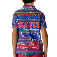 Haiti Christmas Kid Polo Shirt with Blue Red Xmas Santa Snowflake and Map - Wonder Print Shop