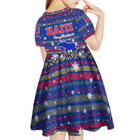 Haiti Christmas Kid Short Sleeve Dress with Blue Red Xmas Santa Snowflake and Map - Wonder Print Shop