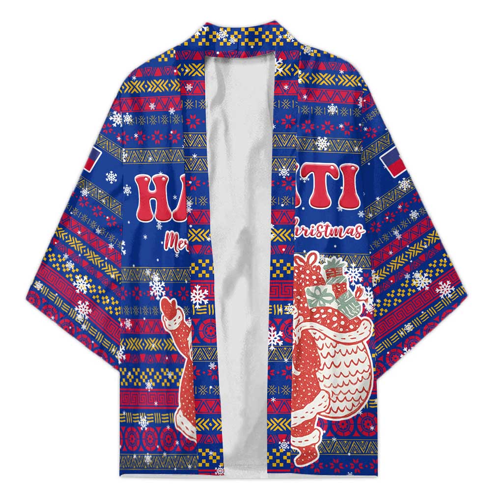 Haiti Christmas Kimono with Blue Red Xmas Santa Snowflake and Map - Wonder Print Shop