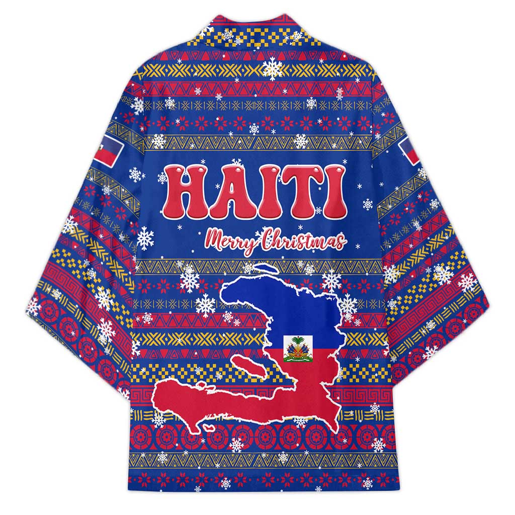 Haiti Christmas Kimono with Blue Red Xmas Santa Snowflake and Map - Wonder Print Shop