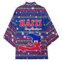 Haiti Christmas Kimono with Blue Red Xmas Santa Snowflake and Map - Wonder Print Shop
