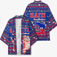 Haiti Christmas Kimono with Blue Red Xmas Santa Snowflake and Map - Wonder Print Shop