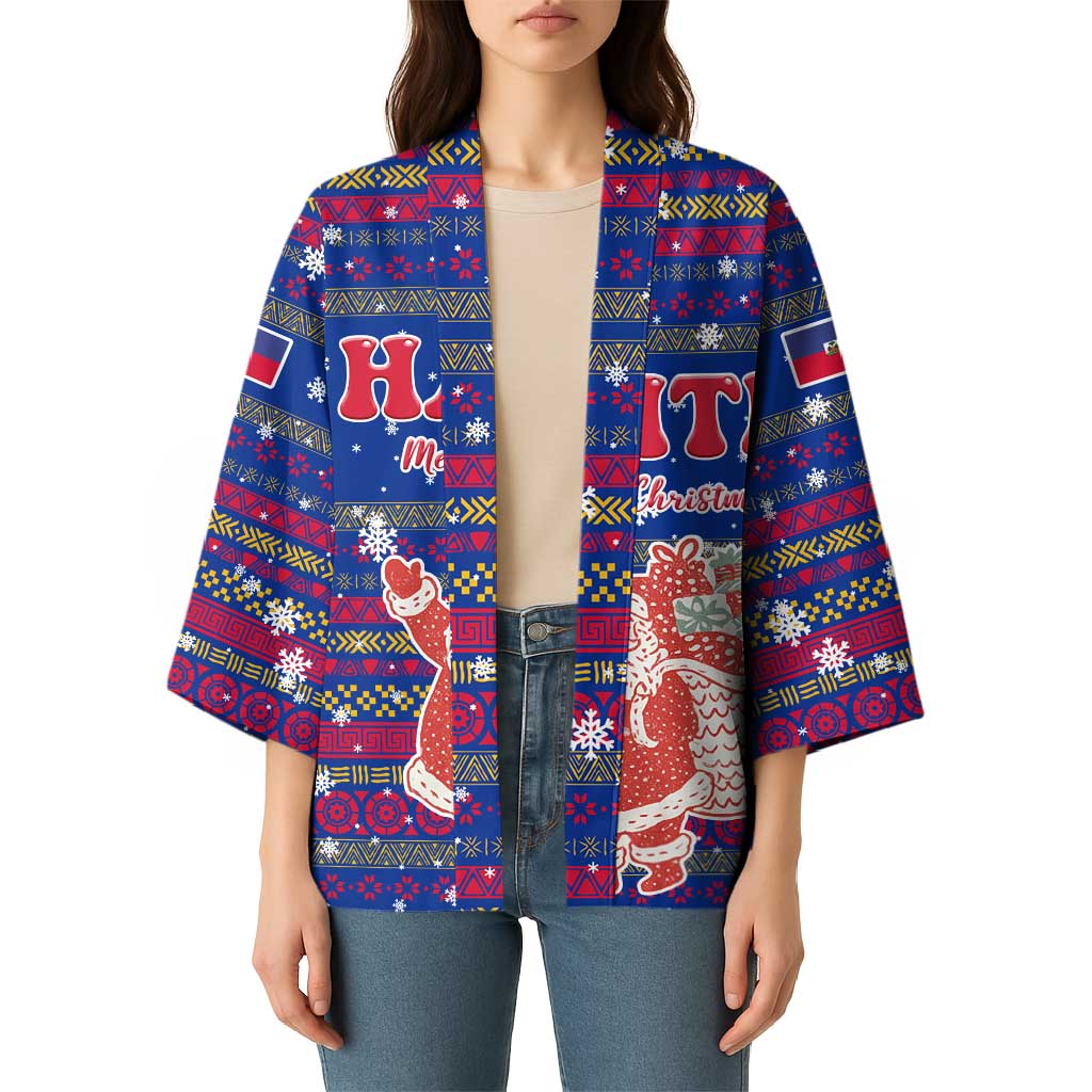 Haiti Christmas Kimono with Blue Red Xmas Santa Snowflake and Map - Wonder Print Shop