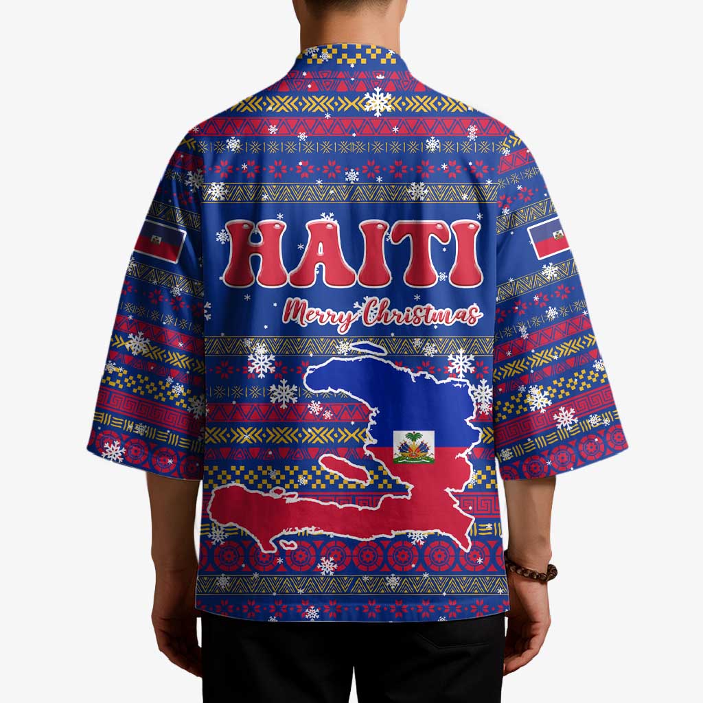 Haiti Christmas Kimono with Blue Red Xmas Santa Snowflake and Map - Wonder Print Shop