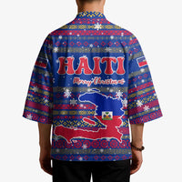 Haiti Christmas Kimono with Blue Red Xmas Santa Snowflake and Map - Wonder Print Shop