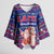 Haiti Christmas Kimono Sleeve Blouse with Blue Red Xmas Santa Snowflake and Map - Wonder Print Shop