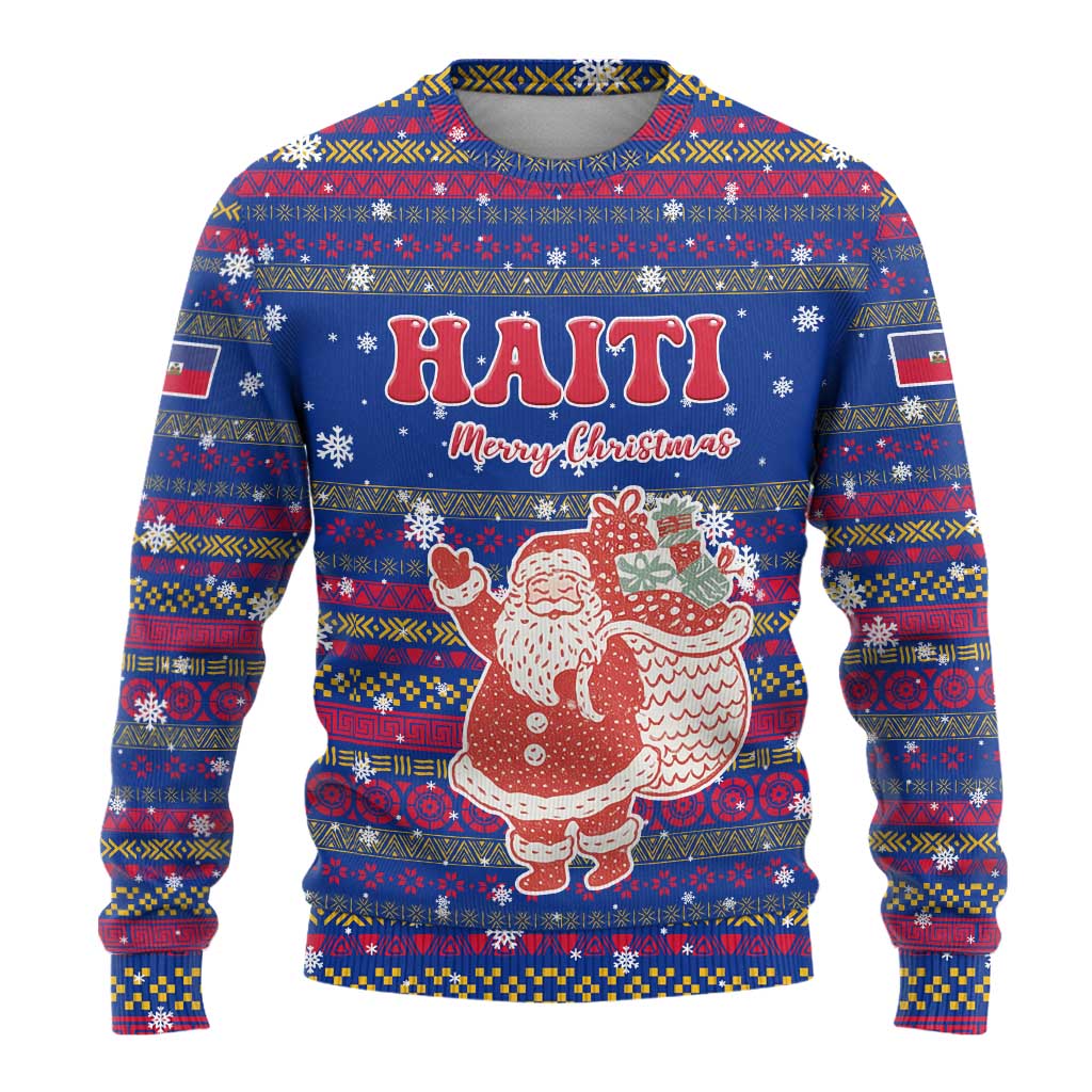 Haiti Christmas Ugly Christmas Sweater with Blue Red Xmas Santa Snowflake and Map - Wonder Print Shop