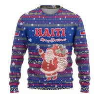 Haiti Christmas Ugly Christmas Sweater with Blue Red Xmas Santa Snowflake and Map - Wonder Print Shop