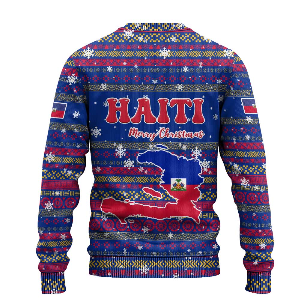 Haiti Christmas Ugly Christmas Sweater with Blue Red Xmas Santa Snowflake and Map - Wonder Print Shop