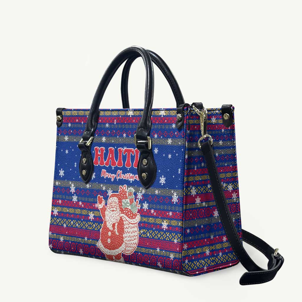Haiti Christmas Leather Bag with Blue Red Xmas Santa Snowflake and Map - Wonder Print Shop