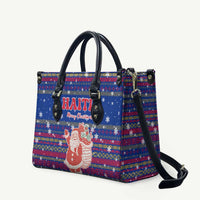 Haiti Christmas Leather Bag with Blue Red Xmas Santa Snowflake and Map - Wonder Print Shop