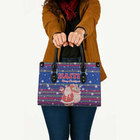 Haiti Christmas Leather Bag with Blue Red Xmas Santa Snowflake and Map - Wonder Print Shop