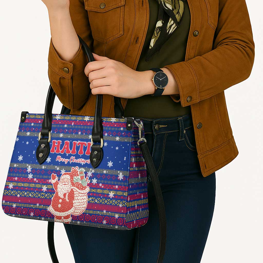 Haiti Christmas Leather Bag with Blue Red Xmas Santa Snowflake and Map - Wonder Print Shop