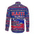 Haiti Christmas Long Sleeve Button Shirt with Blue Red Xmas Santa Snowflake and Map - Wonder Print Shop