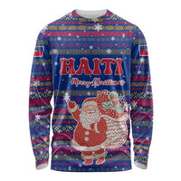 Haiti Christmas Long Sleeve Shirt with Blue Red Xmas Santa Snowflake and Map - Wonder Print Shop