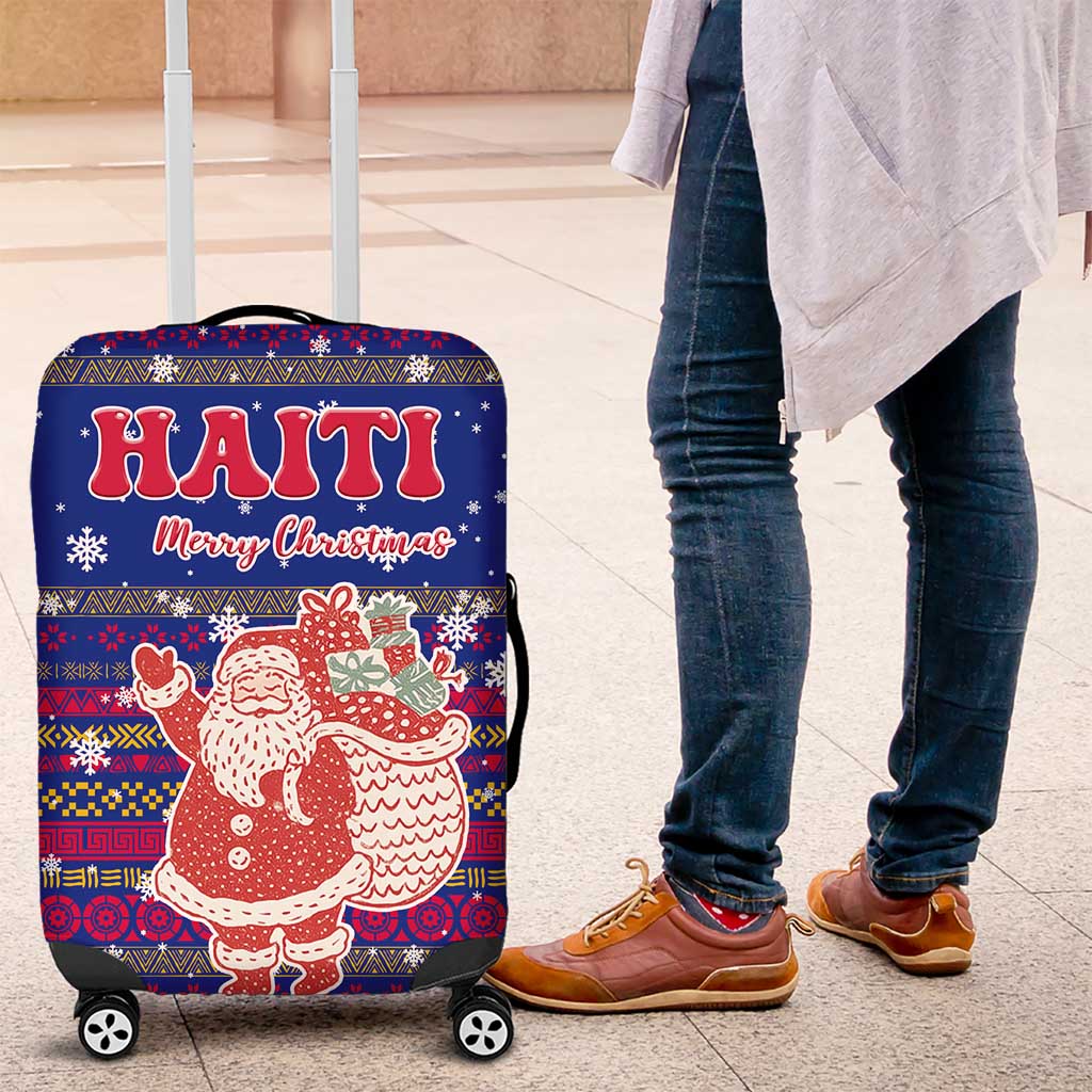 Haiti Christmas Luggage Cover with Blue Red Xmas Santa Snowflake and Map - Wonder Print Shop