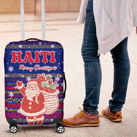 Haiti Christmas Luggage Cover with Blue Red Xmas Santa Snowflake and Map - Wonder Print Shop
